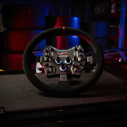 Asetek Racing rally-drift suede rat, sporty steering wheel rim for racing simulation, med diskret design og komfortabel greb.