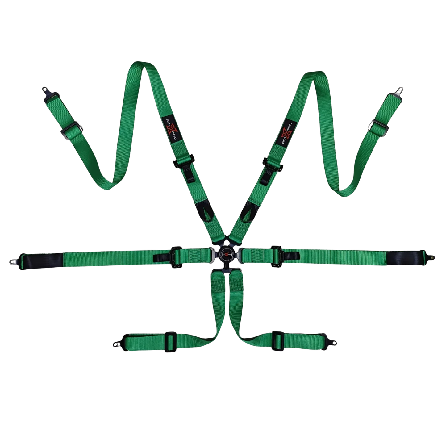 SimXPro sædesele med justerbare stropper og polstring, designet til racing- eller flysimulatorer.