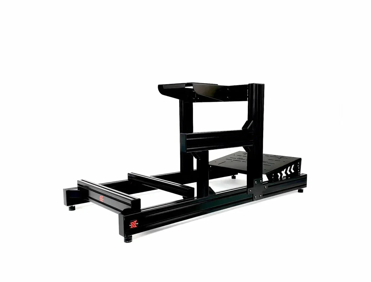 SimXPro R80 GT simracing cockpit med sort ramme og justerbare funktioner, klar til simracing setup.