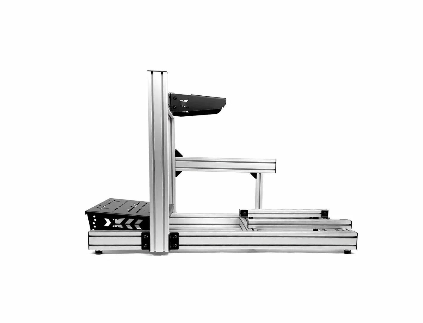 SimXPro X80 GT simracer cockpit med ratstativ og pedalholder, sort metalramme til realistisk racingoplevelse