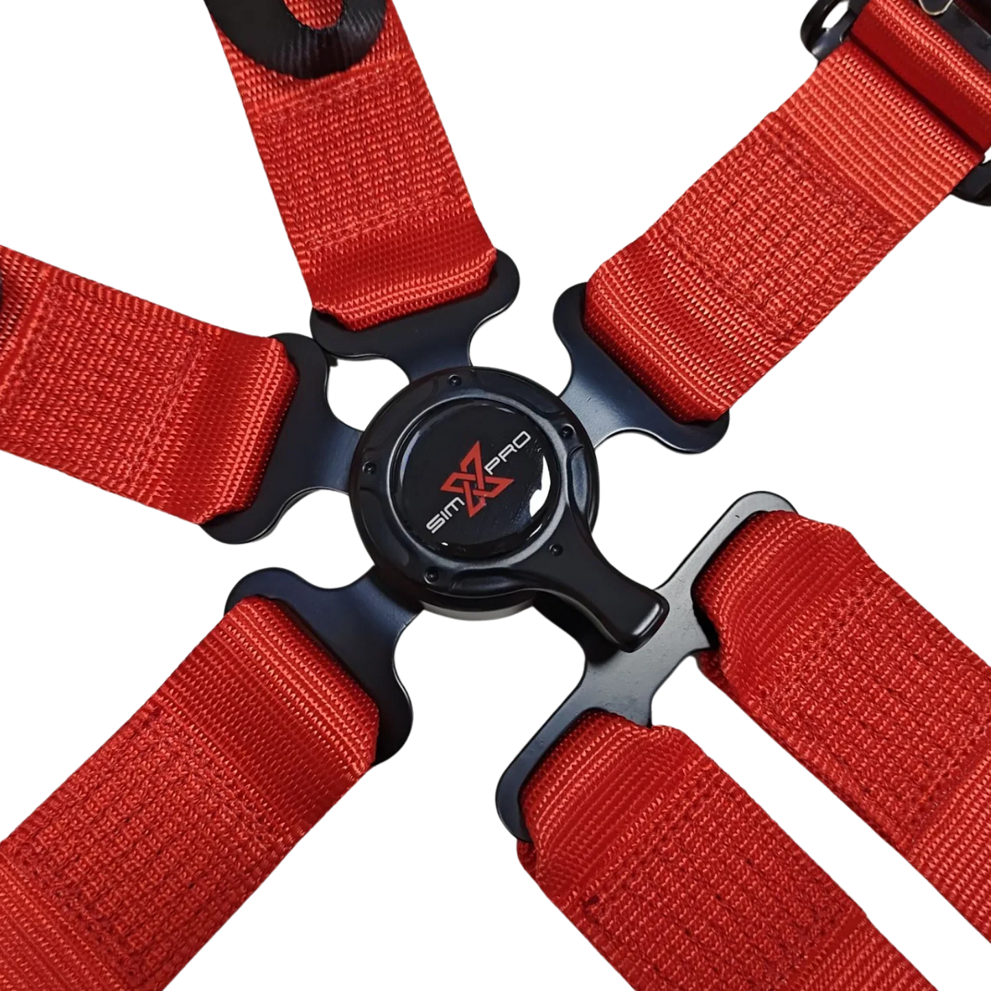 SimXPro sædesele med justerbare stropper og polstring, designet til simulatorspil og racing.