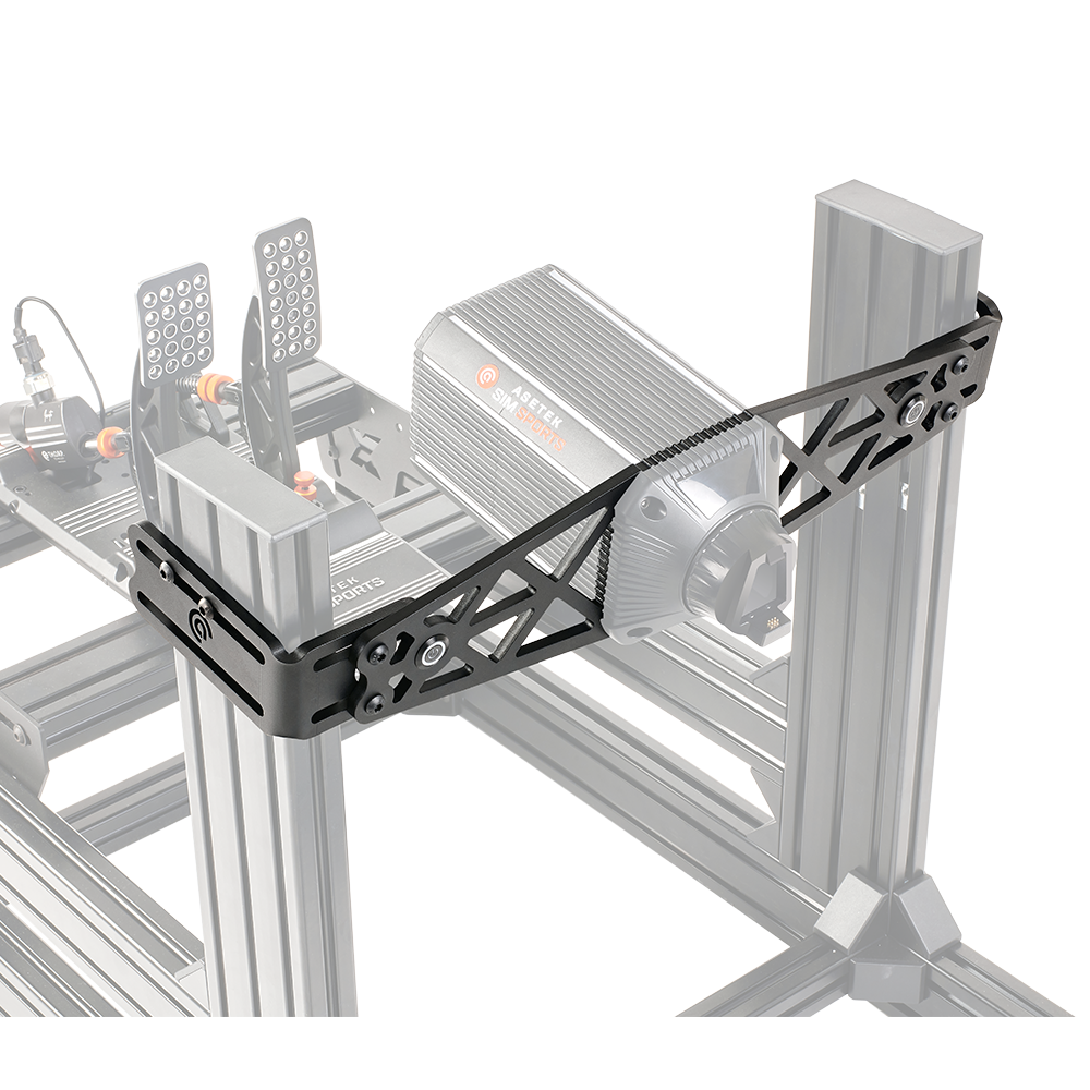 Asetek Racing frontmontering til hjulbase, synlig fra fronttop med detaljeret design til simracing-udstyr