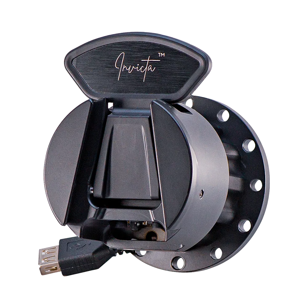 Asetek Racing Invicta QR Adapter USB-A til bilratt-tilbehør, sort, frontvisning, kompatibel med simracing udstyr.
