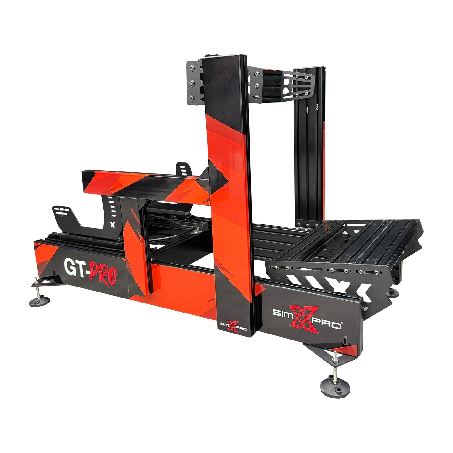 SimXPro GT - PRO simracing-kabine med sort metalramme og justerbare cockpitfunktioner, designet til racingentusiaster.
