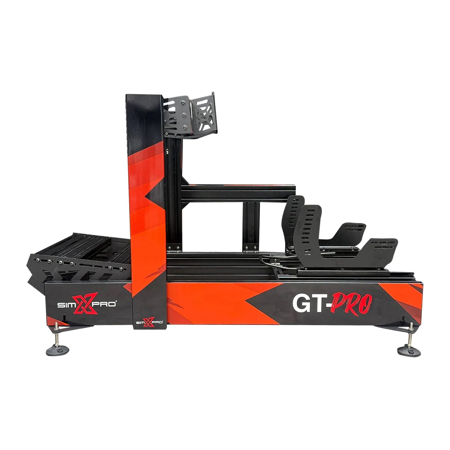 SimXPro GT pro racing cockpit med sort metalramme og justerbare komponenter til simracing.
