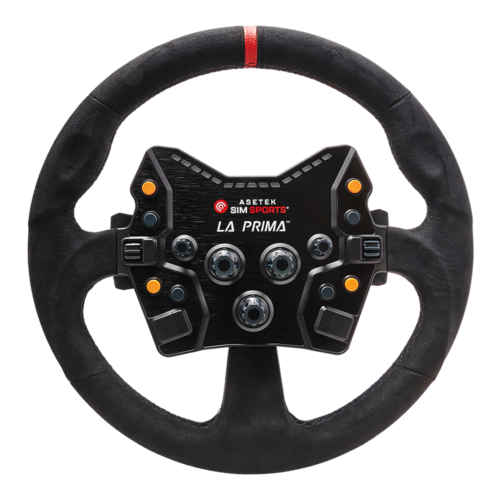 Asetek Simsports La Prima Button Box with customizable buttons for rally and GT racing styles.