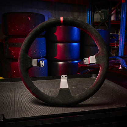 Asetek Racing rally-drift ratlerrattehjul med skindbelagt disket design og sporty udseende, perfekt til racingbiler.