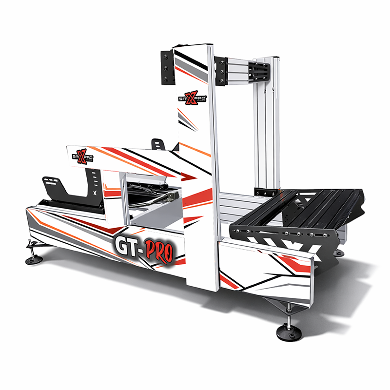 Hvid SimXPro GT - PRO simracing-cockpit med justerbare funktioner og robuste rammer til realistisk simracingoplevelse
