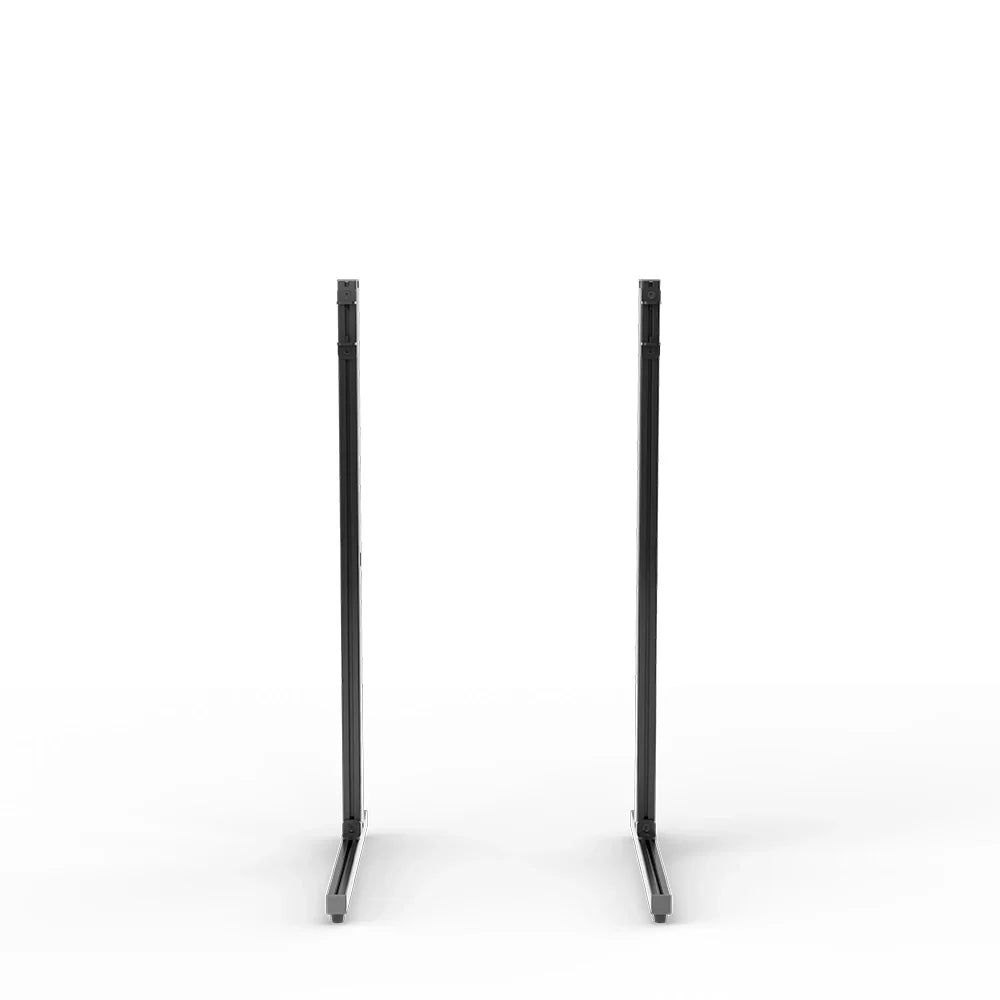 Front three-quarter view of the black SIMGASM Apex freestanding monitor stand support-leg set