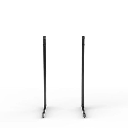 Front three-quarter view of the black SIMGASM Apex freestanding monitor stand support-leg set