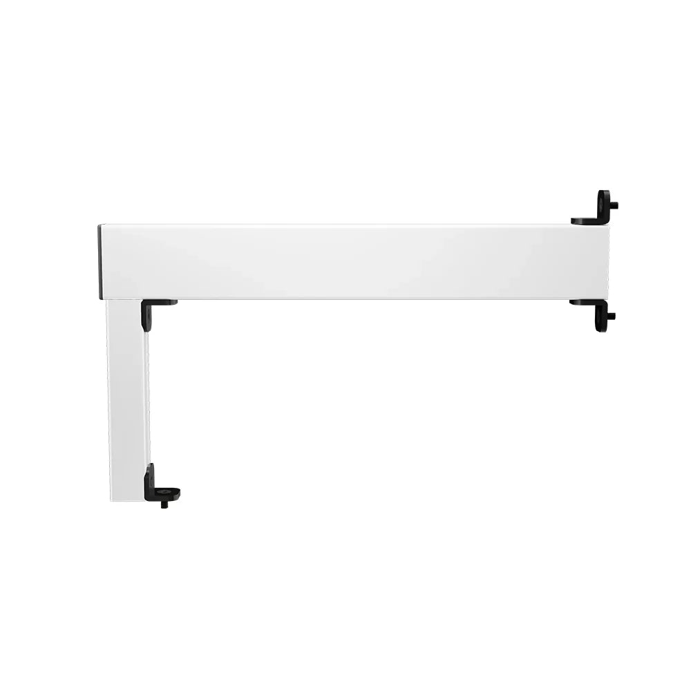 Side profile of the white SIMGASM Apex mounting arm with its end brackets visible