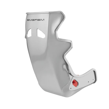 Rear three-quarter view showing red side trim on the white-shell SIMGASM Atlas GT seat