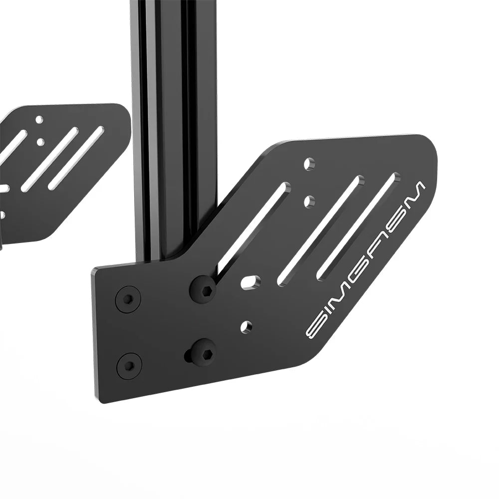 Close-up of the slotted cockpit mounting bracket on the SIMGASM Core triple monitor stand