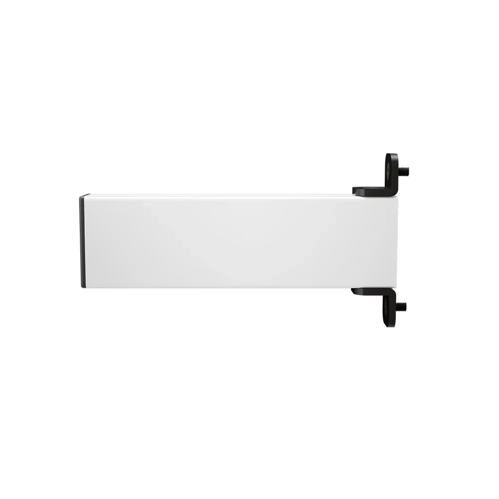 Side profile of the white SIMGASM Core mounting arm with both end brackets visible