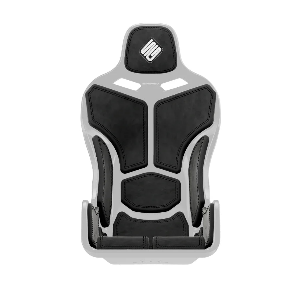 Black-shell SIMGASM Atlas Formula seat fitted with black cushions in a front three-quarter view