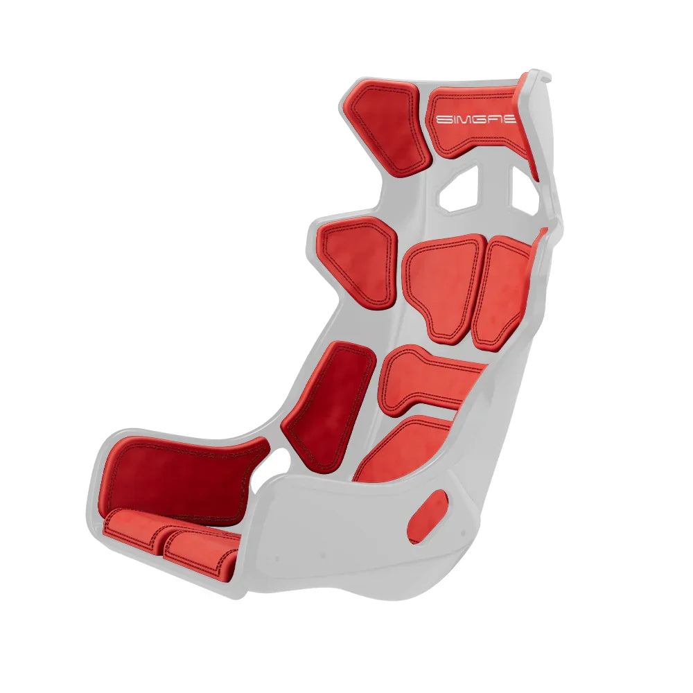 Red Atlas GT cushions fitted to a white seat shell in three-quarter view