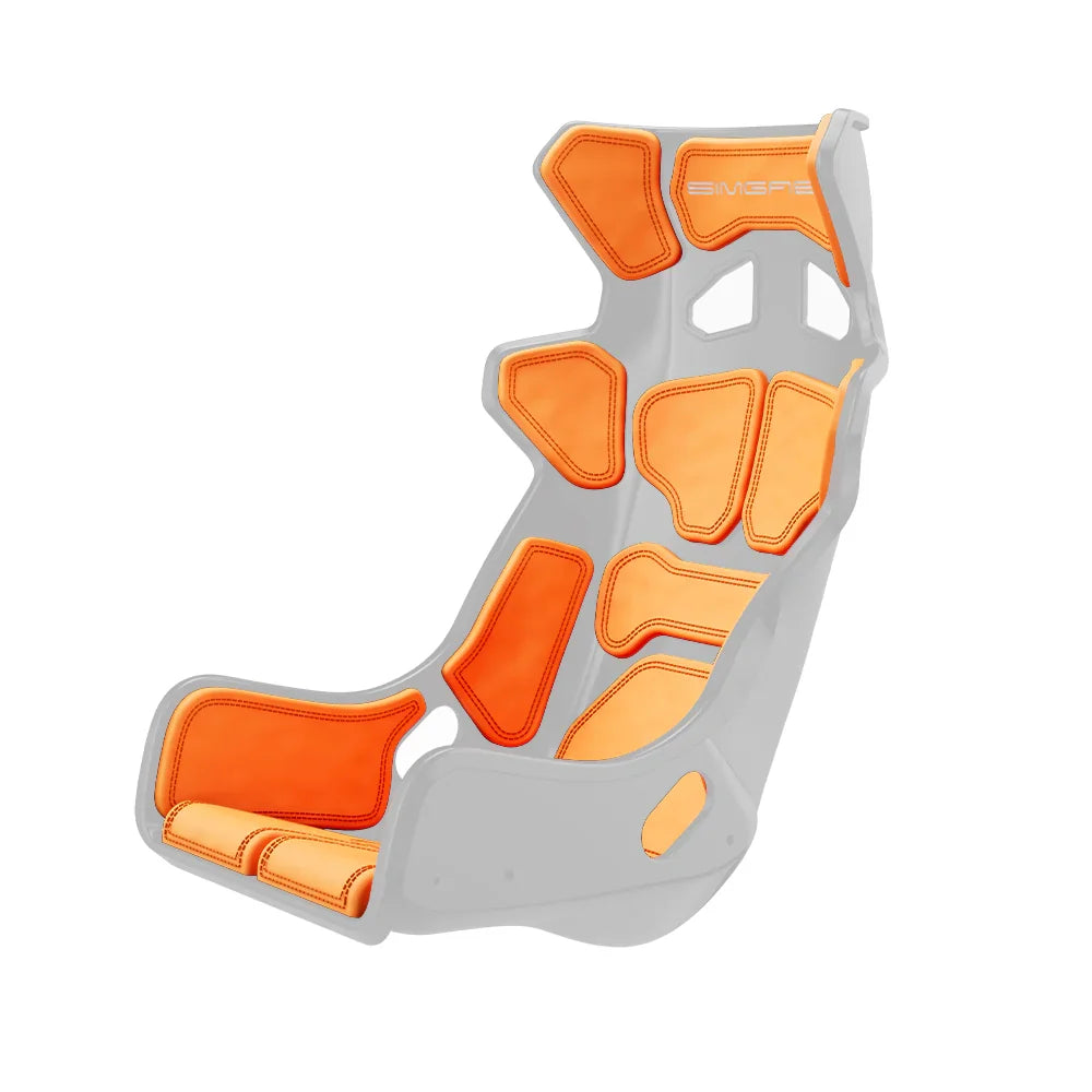 Orange Atlas GT cushions fitted to a white seat shell in three-quarter view